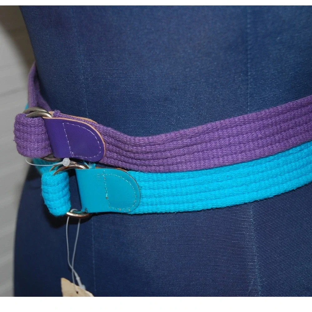 Vintage Lerner New York canvas webbing belts NWT set of two purple & blue size M